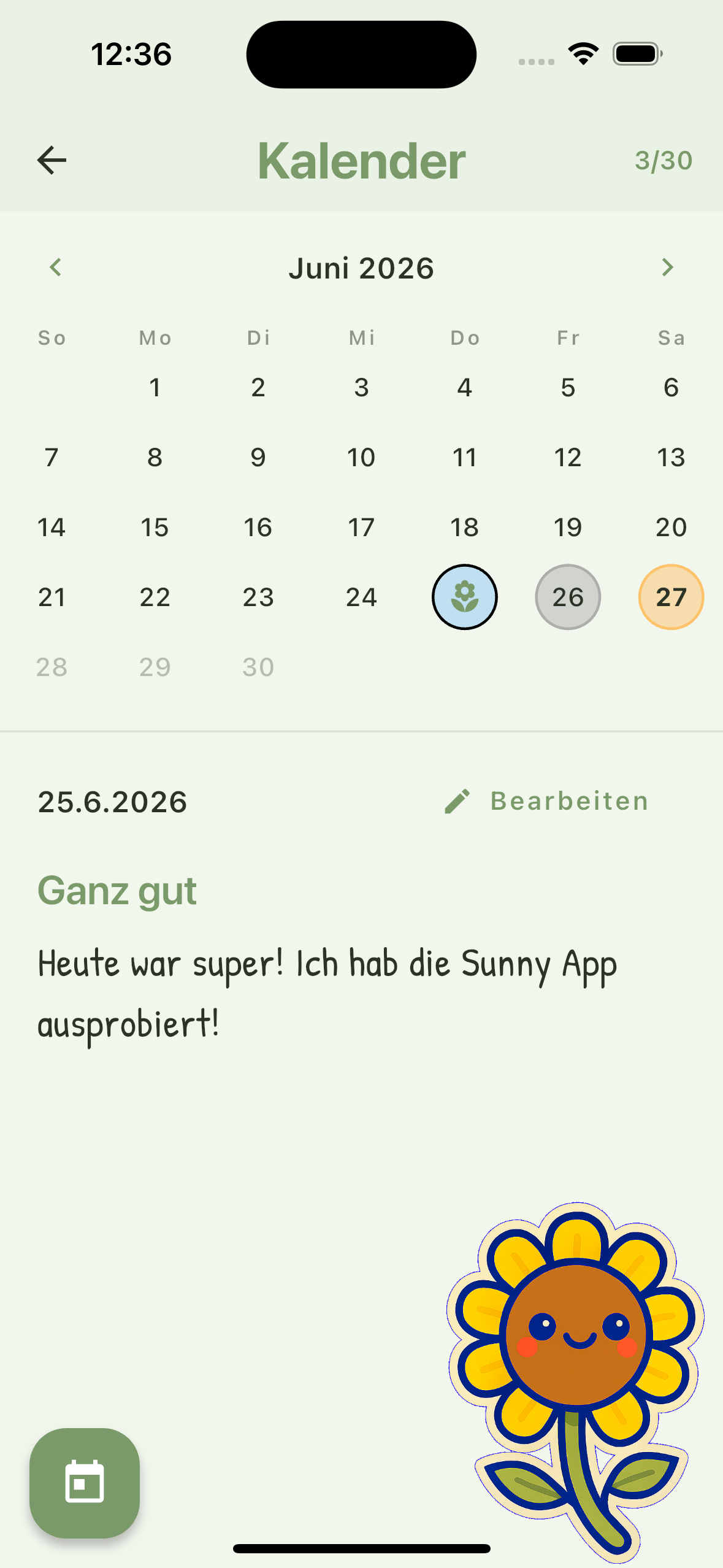 Kalender mit Stimmungsverlauf